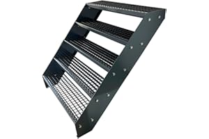 KAMINBAU MIERZWA Premium Caillebotis Acier Escalier à Limon 5 Marches Entièrement galvanisé et Anthracite Revêtu par Poudre - Dimensions (L x l x H) 101cm x 100cm x 95cm
