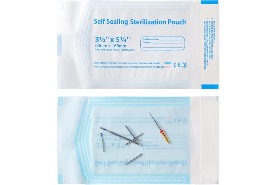 Annhua 3.5 X 6.5 Self Sterilization Pouches for Dental Offices, 100 Pcs Self Seal Sterilizer Bags Pouch - Blue