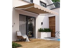 TANGZON 4 x 2.5m/ 3 x 2.5m/2.5m x 2m Retractable Manual Awning, Aluminum Sun Shade Shelter with Fittings & Crank Handle, Anti-UV Outdoor Telescopic Canopy for Patio Balcony Cafe (3 x 2.5m, Beige)