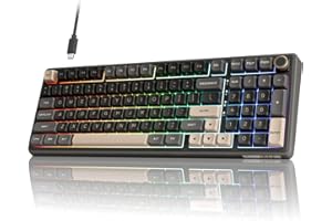 RK ROYAL KLUDGE R98 Pro Teclado Mecánico con Cable, 96% US Layout Teclado Gaming con Numérico, RGB, Perilla de Volumen, Gasket Structure, Teclas PBT MDA, Switch Lineal Pre-lubricado Hot-Swappable