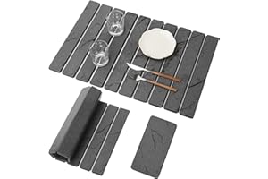 Bourske 2pcs Large Stone Dish Drying Mat for Kitchen Counter(60*39cm & 20*10cm) Diatomaceous Earth Water Absorbing Mat, Foldable and Quick Drying Mat (Dark Gray Marble)
