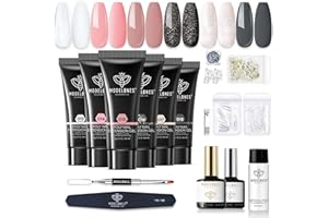 ‎MODELONES Modelones Polygel Starter Set, 6 Farben Glitzer Schwärze Klar Nude Polygel Set mit Base Top Coat Slip Solution Poly Nägel Quick Extension Builder Gel Maniküre Set fur gel nägel selber Machen