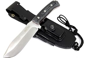 JEO-TEC Nº45 - Cuchillo de Supervivencia Bushcraft Caza Pesca Campo Monte Outdoor - Acero Inoxidble MOVA - HRC 56-58 - Micarta - Fabricado en España