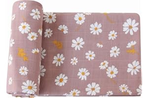 LEBZE LifeTree Manta Muselina, Manta Verano Bebé 120x120 cm, Súper Suave Mantas Envolventes de Muselina Recien Nacido, 70% Bambú & 30% Algodón, Patrón de Margarita