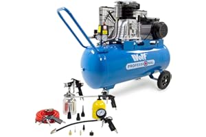 100 Litre Air Compressor 14CFM 100L 150psi Belt Driven 10 BAR 2200w 3HP Twin Cylinder Wolf Dakota 100" Oil Lubricated Portable 230V + 13pc Spray Kit - 2 Years Warranty