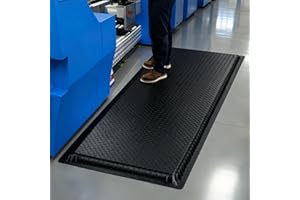 Tcatec Tapis anti-fatigue 92 x 152 cm - Tapis de bureau ergonomique avec motif losanges - En PVC - Pour postes de travail debout, atelier, bande adhésive (noir)