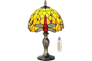 MIAOKE Stained Glass Lamp, lámpara de barroca, coloreado pantalla de vidrio, lámpara de mesa retro vintage, lámpara de noche, estudio, oficina- (ibélula naranja)