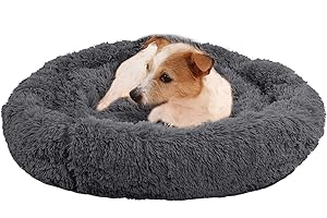 FFTANXS Camas Perros/Gatos Mediano pequeños, Redondo cojín Suave de Felpa, 50 cm Lavable Cama antiestres, Relajante sofá Donut para Invierno