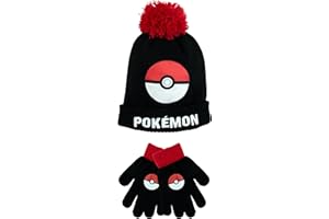 Pokémon Set cappello e guanti bambini | Cappello e guanti invernali per ragazze e ragazzi | Berretto per bambini | Rosso Taglia unica