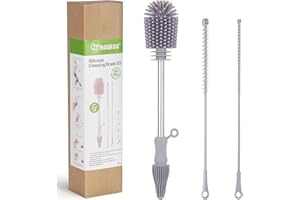 haakaa Cepillo para Biberón Reutilizable Multifuncional Original 3 Piezas, Cepillo de Limpieza de Sacaleches, Bolsa de Almacenamiento de Leche Materna, Limpieza Completa, Cerdas Estables, Gris