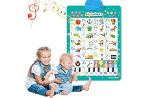 NPLSEO Electronic Alphabet Wall Chart, Alphabet Wall Chart for 1-3, ABCs & 123s Kids Learning Toy, Bilingual Toys with Interactive Touch Button, Sound Wall Phonic Chart, Preschool for Kids