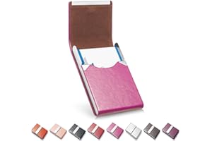 FACATH Porte-Cartes de Visite, étui en Cuir Microfibre de Luxe, Porte-Cartes en métal, Porte-Carte Fin, Porte-Cartes de Visite pour Homme et Femme avec Fermeture magnétique (Rose Rouge)