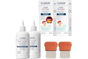 ‎EVOLSIN Evolsin® Läuseshampoo Doppelpack & 2 Läusekämmen für Erwachsene & Kinder ab 6 Monaten – bei Befall von Haaren mit Nissen & Kopfläusen – 240ml Läusemittel – wirkt in 15 Minuten