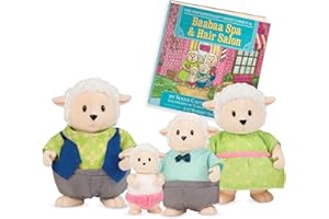 LI'L WOODZEEZ Li’l Woodzeez Snipadoodles Famiglia di pecore Set di 5 giocattoli con statuette di animali in miniatura e libro di fiabe, giocattoli e accessori per bambini dai 3 anni in su