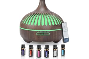 UNZIPP Diffusore Di Aromi, Oli Essenziali, 550ml Umidificatore Da Con Set Di 6 Oli Essenziali Puri, Controllo Della Nebbia, Spegnimento Automatico Senza Acqua e 7 Colori Led Che Cambiano