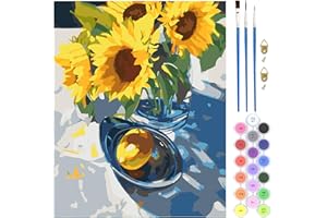 QENSPE Paint by Numbers Flowers, DIY Adult Paint by Number Kits on Canvas, Sunflower Oil Hand Painting with Brushes Paint Kits for Adults Art Crafts for Home Wall Decor 16x20in (Frameless)