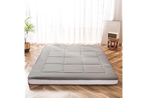 MAXYOYO Colchón de futón, colchón japonés acolchado, cubrecolchón de cama, extra grueso, plegable, transpirable, tumbona de suelo, cama de invitados para sofá de campamento (gris, individual)