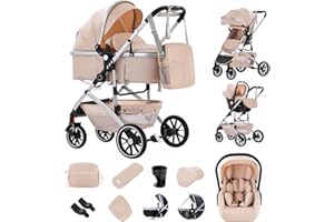 Zkiprm 3-in-1 Combination Pushchair Travel Systems with Baby Seat, up to 22 kg, Foldable Buggy, Aluminium Frame, Mosquito Net/Rain Cover, Mum Bag Included, 0-4 Years, White