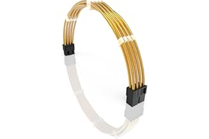 LINKUP - 30cm 8-Broches (6+2) GPU PCI-E PSU Alimentation Câble d'Extension PC Mod Personnalisé à Manches Tressées avec Peigne | Pack Unique | 300mm - Or Métallique
