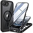 Miracase Magnetic Case for iPhone 16e Case 6.1-Inch 2025, [Built-in 9H Tempered Glass Screen Protector] Full Body Bumper Shockproof with Clear Back Cover, Compatible with MagSafe (Black)