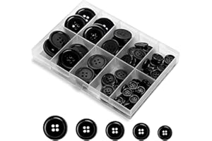 YCLFHOO 100 Pcs Black Mixed Buttons, 5 Sizes Resin Buttons with 4 Sewing Holes and Storage Box, Ideal for Sewing, Cardigans, Trousers, Clothes Making, Art