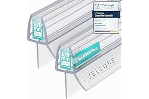 Vellure® Uszczelka prysznicowa klasy premium, trwała, do zamocowania na dole drzwi prysznicowych, gumowa uszczelka do drzwi szklanych (grubość: 8 mm, długość uniwersalna: do 100 cm, 2 sztuki)