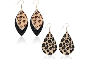 SORCRISTY 4 PCS Leopard Earrings, Faux Leather Leopard Print Earrings, Lightweight PU Leather Cheetah Print Dangle Earrings for Women Weddings, Parties, Ceremonies, Banquets, Gifts