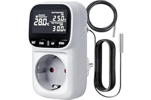 COMYAN Temperatursteuerung Steckdose 16A/3680W -40°C~210°C | Digitales Thermostat | 2 Sensoren | Heizen/Kühlen | Zyklustimer/Countdown- Weiß