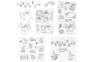 BLUELVES Tampon Pâques, Tampons Transparents, Clear Stamp en Silicone, Scrapbooking Stamp en Silicone, Tampons Clairs pour Photo Album DIY Loisirs Créatifs Décoration - Oeufs de Pâques et Lapin