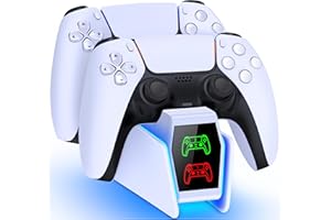 HELLCOOL Ricarica Controller PS5,Caricatore Joystick PS5 per controller Dualsense Wireless/Edge,base ricarica dualsense ps5 con Display a LED/Luce RGB/2-3 Ore di Carica/Type-C Cavo(Bianco)