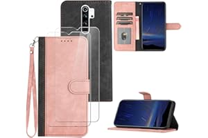 Hoyoikun Handyhülle Kompatibel Mit Redmi Note 8 PRO,[Verschenke 2 Stück Full Screen Schutzfolie],Premium PU Leder Flip Case,Magnetverschluss,Standfunktion, Kartenschlitz-Rosa