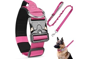 AKOFIC Collar Táctico Perro con Mango de Control (Rojo Rosa + Correa, M)