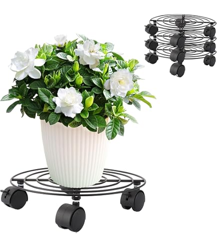 MUKLEI 4er-Set Pflanzenroller – Metall, 27cm Durchmesser, Mit Feststellbaren Rädern Für Topf & Kübel