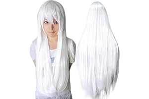 IMISSU 80cm Parrucche cosplay di capelli naturali lunghi e lisci con frangia Parrucca colorata per feste in costume di Halloween per ragazza (Bianco puro)
