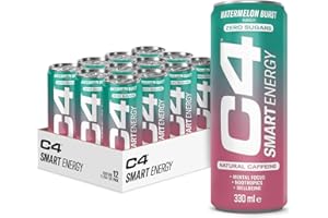 CELLUCOR C4 Smart Energy Drinks Watermelon Burst 330ml (12 pack) | Sugar Free Energy Drink with 106mg Natural Caffeine, Brainberry, Nootropics, Vitamin C | Natural Energy Drink for Mental Focus On the Go