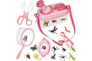 Kulveanju Kit Explorador Niños 17 en 1, Kit Caza Insectos, con Caja Insectos, Red de Mariposas, Pinzas, 12 Insectos Juguete, Juegos Aire Libre, Cumpleaños para 3 4 5 6 Años, Rosa