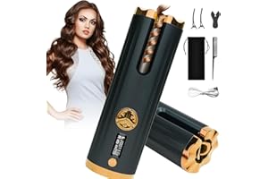 TILIBRA Automatic Hair Curler, Cordless Curling Iron 6 Temperature & LCD Screen,Rechargeable Hair Curling Wand Anti-Tangle& Qucik Heat Hair Styling Tool