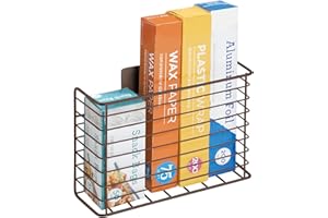 mDesign Cesta in metallo – Organizer da cucina per armadietti – Cestini porta oggetti da parete per carta stagnola, detersivo per piatti, taglieri, ecc. – bronzo