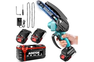 AOSTOK Mini Cordless Chainsaw 6 Inch, Battery Powered, Small Size with 2 Batteries and 21v Charger for Branches Pruning
