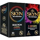 SKYN Selection Condoms Pack of 30 & 5 Senses Pack of 5 / Skynfeel Latex Free Condoms for Men, 10 x Original, 10 x Intense Fee