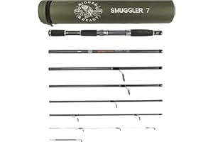 RIGGED & READY TRAVEL FISHING RIGGED & READY™, Canna Da Pesca Da Viaggio Smuggler 7. Bastone da 7 pezzi, 260 cm e 235 cm, ad alte prestazioni, in nano carbonio con punta infrangibile, canna da pesca da viaggio e tubo.