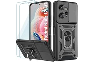 Yohii Funda para Xiaomi Redmi Note 12 4G 6.67" Carcasa con 2 Pack Cristal Templado, Protección Cámara con 360 Anillo Soporte PC y Silicona TPU - Negro