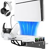Tokluck Wall Mount for PS5/ Slim/Pro, PS5 Stand with Cooling Fan and Controller Charger for PlayStation 5, PS 5 Charging Dock