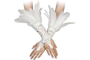 sigando Damen Schwarz Feder Spitze Lange Handschuhe für Braut Hochzeit Party