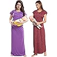 Fabme Cotton Blend Women Maxi Night Gown