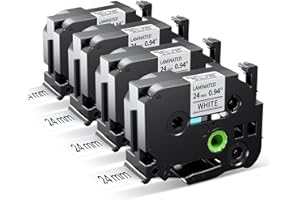 MarkField TZe-251 24mm Ruban Compatible avec Brother P touch étiquette Noir sur Blanc TZ TZe251 0.94" tape Cassette, pour PT-P710BT Cube P700 D600 P750W P900W P910BT P900 P950NW 2430, 4 Pack