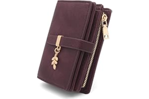 GOUNNU Portfel damski Mały portfel ze skóry PU RFID Blokada elegancka krótka portmonetka dla kobiet z 17 kieszonkami na karty kredytowe zamek błyskawiczny, czerwone wino, 14x9.5x4cm, Nowoczesny