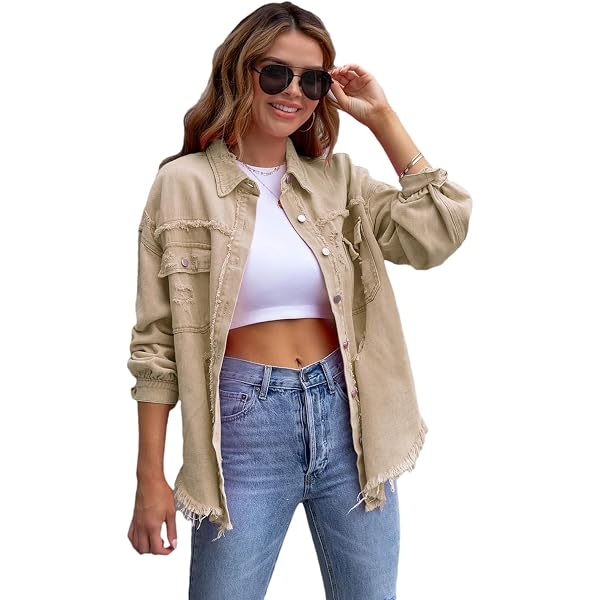 ZOLUCKY Veste En Jean Femme Déchirée Effilochée - Style Vintage Décontracté Boutonnée Légère
