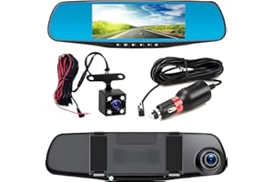 GENERICO ClaShop Full HD dash cam per specchietto retrovisore con telecamera per la retromarcia con visione notturna, registrazione in loop e display da 4,3 pollici, 170° 120° posteriore, doppia auto 1080P