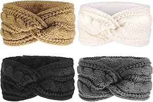 DRESHOW Damen Warm Gestricktes Stirnband Winter Ohrenwärmer Gehäkelte Kopfwickel Dickes Fleecefutter Haarbänder